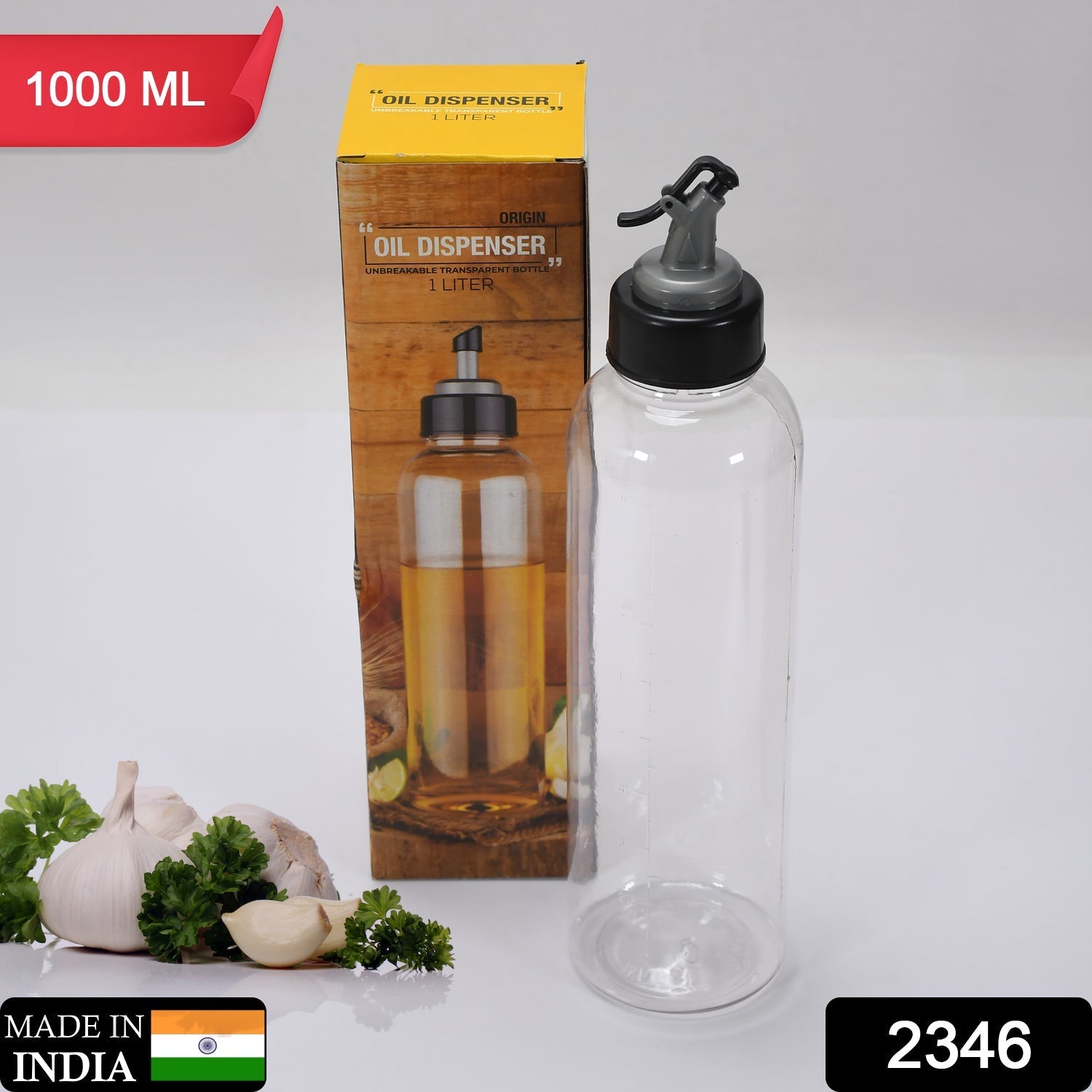 Clear plastic oil bottle, 1 liter, for easy dispensing. Clear plastic oil bottle, 1 liter, for easy dispensing.